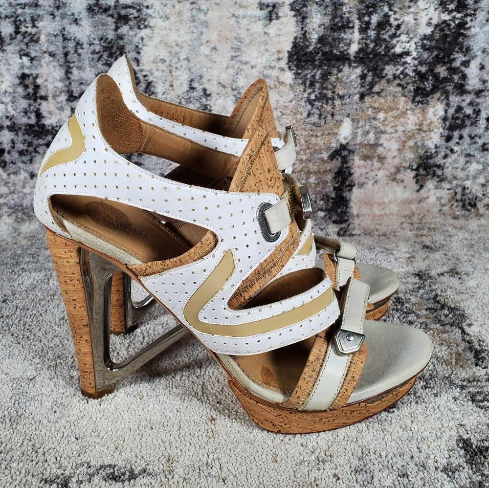 Rag & Bone Women's Katja Cork And Leather Platform Sandal Heels Size 38/8